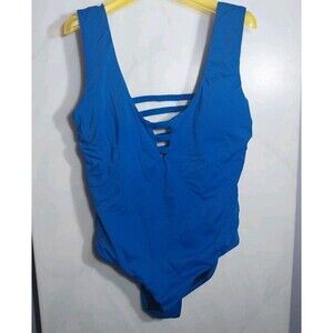 Swimsuits For All Womens 14 Blue Strappy One Piece Swimsuit Padded